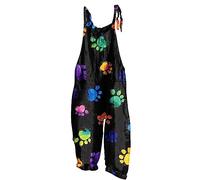 Womens Jumpsuits UK Dungarees for Women Petite Wide Leg Trousers Plus Size Rompers for Curvy Women Oversized Dog Paw Print Loose Adjustable Overalls Wide Leg Pockets Green