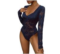 Womens Jumpsuits Uk -for Women Solid Color Mesh Stitching Lace Pattern Slim Fit And Thin Texture All Purpose Inner (Navy S)