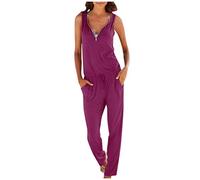 Womens Jumpsuits Uk, Plus Size Sexy Solid Color Zip V-neck Cultivate One's Morality (Red L)