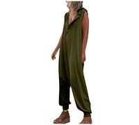Women's Jumpsuits with Hood Baggy Dungarees Overalls with Pocket Sleeveless Dungaree Long Playsuits Baggy Trousers Plain Spring Summer Beachwear Button Jumper Romper, H, M
