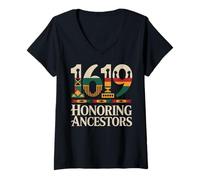 Womens Juneteenth 1619 Honoring Anscetors Black History Month V-Neck T-Shirt