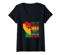Women's Juneteenth 1865 My Ancestor Weren't Free in 1776 Proud Black V-Neck T-Shirt