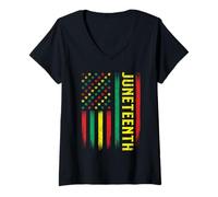 Womens Juneteenth - Black History African Roots Melanin US Flag V-Neck T-Shirt