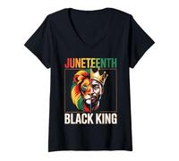 Women's Juneteenth Black King African American Lion Melanin 1865 V-Neck T-Shirt