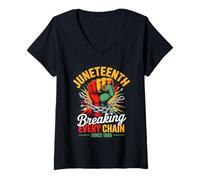 Womens Juneteenth Breaking Every Chain Since 1865 Freedom V-Neck T-Shirt