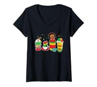 Women's Juneteenth Coffee Lover Black Afro Queen Freedom Day Pride V-Neck T-Shirt