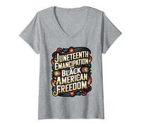 Womens Juneteenth Freedom Day Brushstroke Design V-Neck T-Shirt