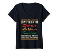 Womens Juneteenth Is My Independence Day believe achieve succeed V-Neck T-Shirt
