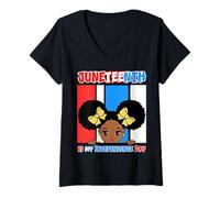 Women's Juneteenth is My Independence Day Little Miss Black Queen V-Neck T-Shirt
