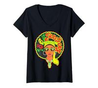 Women's Juneteenth Queen Melanin Poppin Women Cute Black Girl Magic V-Neck T-Shirt