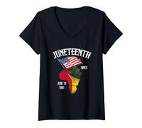 Women's Juneteenth Since 1865 African American Country Map Flag V-Neck T-Shirt