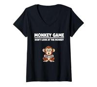 Womens Jungle Animal Pun Humor Monkey Game Don’t Look at The Monkey V-Neck T-Shirt