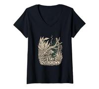 Women's Jungle Aquascaping Planted Tank Linocut Wild Art V-Neck T-Shirt