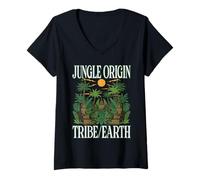 Women's Jungle Origin Tribe/Earth Tropical Ancient Cultures Forest V-Neck T-Shirt