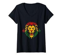 Womens Junglist Massive Lion Head Drum and Bass Rave Design V-Neck T-Shirt