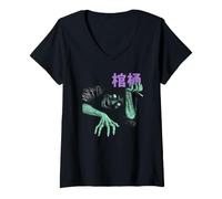 Women's Junji Ito Maniac Creepy Ghoul Peeking Through Kanji Anime V-Neck T-Shirt