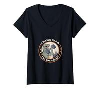 Womens Jurassic Gains T Rex Workout Strength Art V-Neck T-Shirt