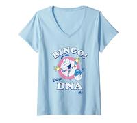 Womens Jurassic Park Bingo! Dino DNA Pastel Colors Big Chest Logo V-Neck T-Shirt