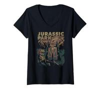Womens Jurassic Park T-Rex Gates V-Neck T-Shirt