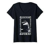 Womens Jurassic Park Velociraptor Clever Girl Metal Style V-Neck T-Shirt