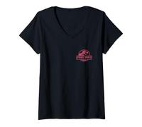 Womens Jurassic World Rebirth Aquilops Backpack Front & Back V-Neck T-Shirt