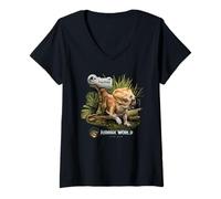Womens Jurassic World Rebirth Aquilops In The Wild V-Neck T-Shirt