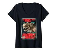 Womens Jurassic World Rebirth Distortus Rex Worst of The Worst V-Neck T-Shirt