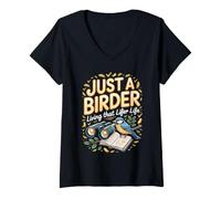 Women's Just a Birder Living that Lifer Life Bird Photography V-Neck T-Shirt