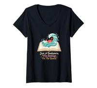 Women's Just A Bookworm Who Belongs On The Beach Reader V-Neck T-Shirt
