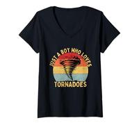 Women's Just A Boy Tornado Birthday Storm Chaser Boys Tornado Kids V-Neck T-Shirt
