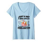 Women's Just A Boy Who Loves Anglerfish Funny Anglerfishes V-Neck T-Shirt