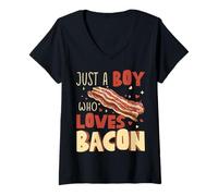 Womens Just A Boy Who Loves Bacon Funny Food Lover Design V-Neck T-Shirt
