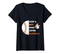 Womens Just a Boy Who Loves Baseball Ghost Halloween Boys Kids V-Neck T-Shirt