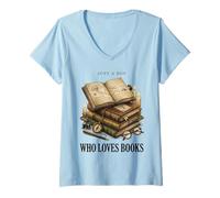 Women's Just A Boy Who Loves Books Vintage Academia Reading V-Neck T-Shirt