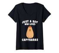 Womens Just A Boy Who Loves Capybaras Funny Capybara Boys Kids V-Neck T-Shirt