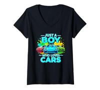 Womens Just a Boy Who Loves Cars Cool Sleek Sports Car Enthusiasts V-Neck T-Shirt