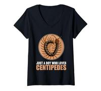 Women's Just a Boy who Loves Centipedes Giant Centipede V-Neck T-Shirt