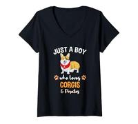 Women's Just A Boy Who Loves Corgis and Pirates V-Neck T-Shirt