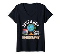 Womens Just a Boy Who Loves Geography Social Studies V-Neck T-Shirt