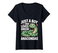 Womens Just A Boy Who Loves Green Anacondas Cute Snake Lovers V-Neck T-Shirt