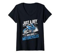 Women's Just A Boy Who Loves Motorcycles Funny Biker Tee for Kids V-Neck T-Shirt