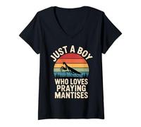 Womens Just a Boy Who Loves Praying Mantises Enthusiast Funny V-Neck T-Shirt