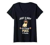 Women's Just A Boy Who Loves Pugs and Pirates V-Neck T-Shirt
