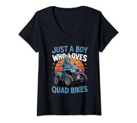 Womens Just a Boy Who Loves Quad Bikes Boys Funny ATV Rider Gift V-Neck T-Shirt