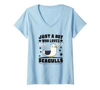 Women's Just A Boy Who Loves Seagulls Funny Seagull V-Neck T-Shirt