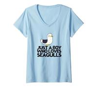Women's Just A Boy Who Loves Seagulls Funny Seagull V-Neck T-Shirt