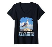 Womens Just a Boy who Loves Seagulls. Seagulls Seagull V-Neck T-Shirt
