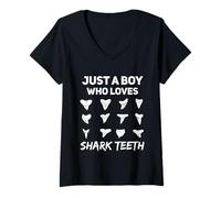 Womens Just A Boy Who Loves Shark Teeth Funny Fossil Hunter Boys V-Neck T-Shirt