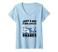 Women's Just A Boy Who Loves Sharks Funny Shark V-Neck T-Shirt