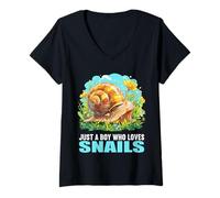 Womens Just a Boy who Loves Snails. Snails Snail V-Neck T-Shirt